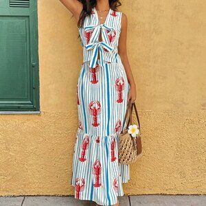Multicolor Vacay Women's Sleeveless Tie Knot Butterfly Top & Long Skirt Set